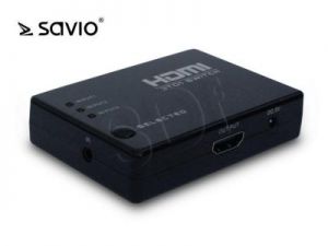 SAVIO HDMI SWITCH 3 PORTY FULL HD 1080P WYDAJNOŚĆ: DO 2.5GBPS TRYB AUTOMATYCZNY LUB RĘCZNY + PILOT C